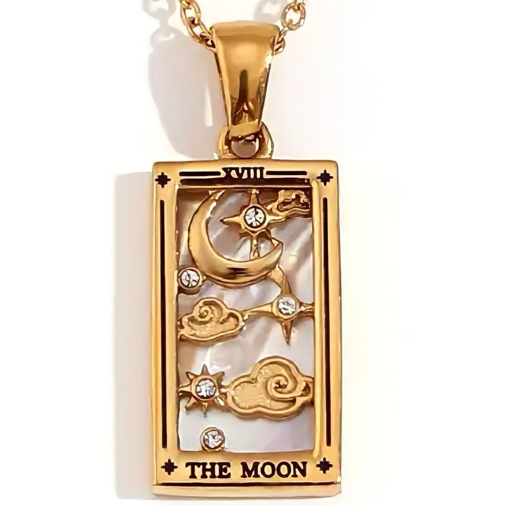 Dainty ‘The Moon’ Gold - Silver Tarot Card Necklace | 18k Gold, Stainless Steel